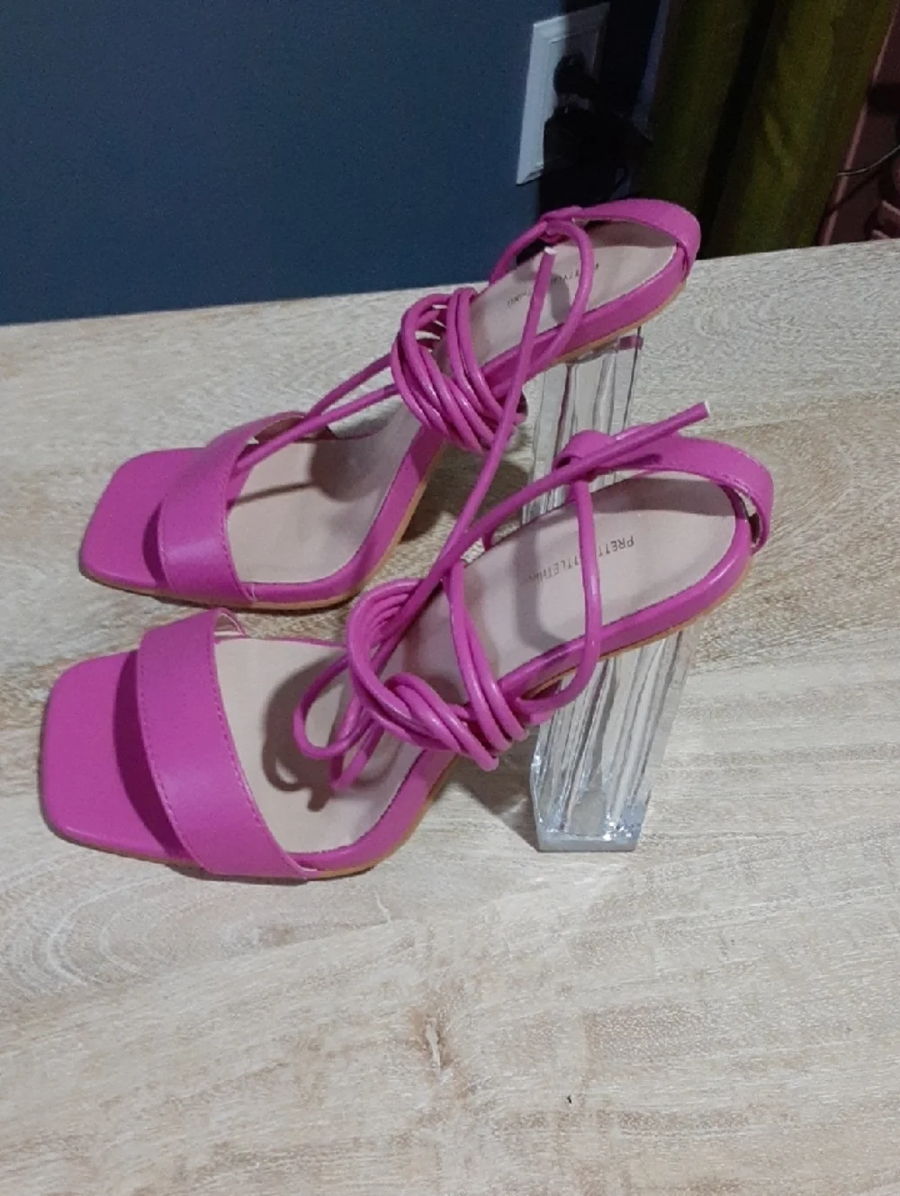 PrettyLittleThing Hot Pink Lace-Up Clear Block Heel Sandals - Picture 5 of 6